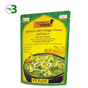 Kitchens of India, Ready-to-Eat, Palak Paneer, Spinach & Cottage Cheese, Authentic Indian Dish No Preservatives Added 10 oz (Pack of 3)